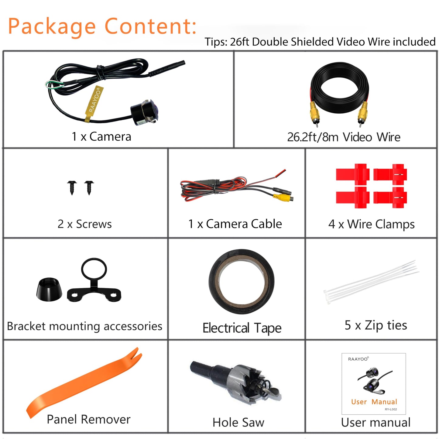 Backup Camera Flush Mount, Metal Housing 170°Wide View Angle Rear/Side/Front View Camera for Car, Clear Night Vision IP69 Waterproof Reverse Camera for Vehicle SUV RV Pickup, 18.5mm, 12V/24V, Black