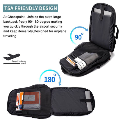Extra Large Backpack for Men 50L,Lunch Backpack Work Bag Travel Laptop Backpack 17.3 Inch with USB Charging Port,Water Resistant Big Business Computer Rucksack for Men Women College School Black