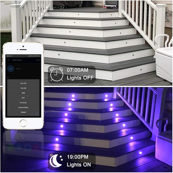 Smart LED Deck Light Kits - 30 Pack of 1.22" Low Voltage Recessed RGB Deck Lights IP67 Waterproof for Outdoor Landscape Lighting on Steps, Floors, Yard & Pathways, Work with Alexa & Google Assistant