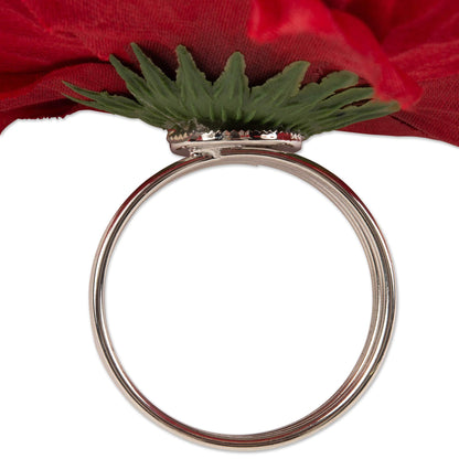 DII Beautiful Peony Flower Napkin Rings Deep Red, 4 Piece