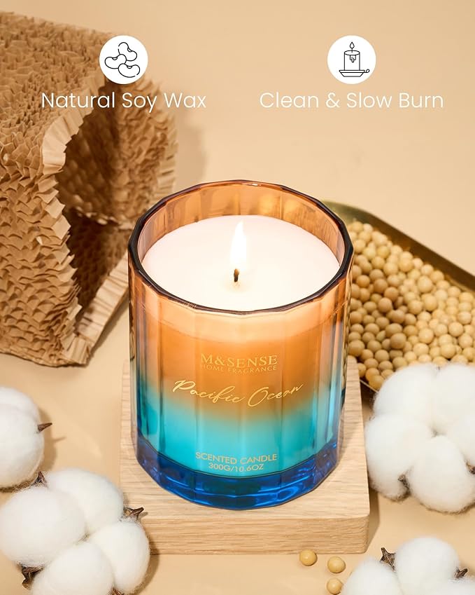 M&SENSE 10.6oz Natural Soy Wax 60-Hour Slow Burning Non Toxic Aromatherapy Candle for Home Decor & Bath Luxury Gifts, Summer Ocean