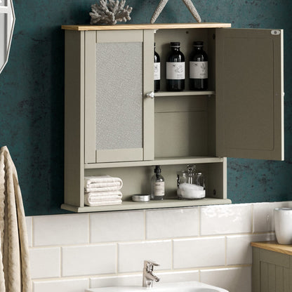 Bath Vida Priano Double Door Bathroom Cabinet, Wood, Grey & Oak, Mirrored Wall Mounted Storage Furniture
