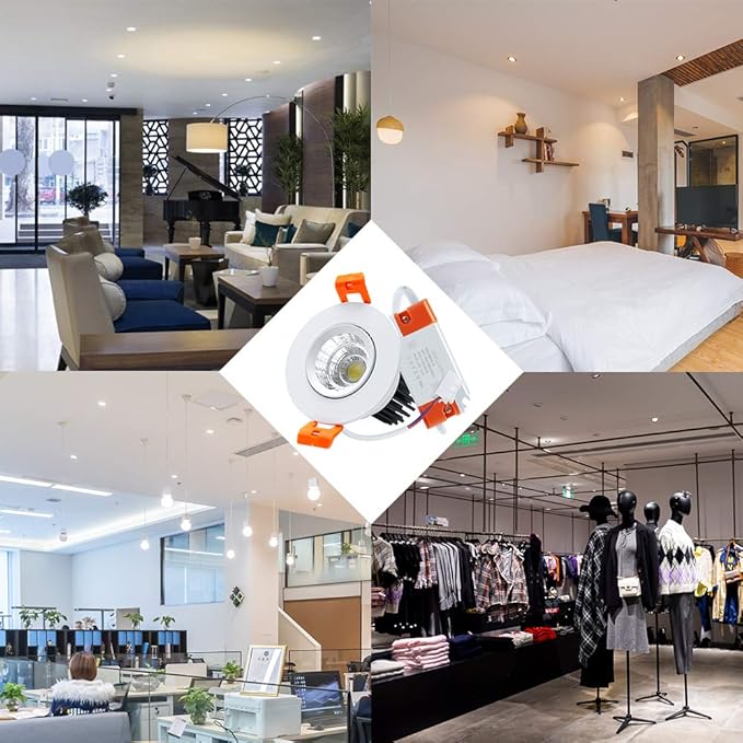 2 Inch LED Downlight, 3W Recessed Lighting COB Dimmable, 5000K Daylight White, CRI80, Ceiling Lights with LED Driver, 1 Pack