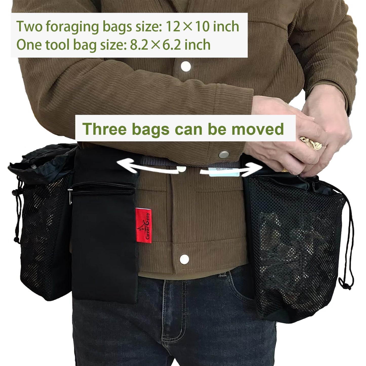 Morel Mushroom Foraging Bag with Adjustable Waistband, 2 Mesh Picking Bags for Collecting Mushrooms, Outdoor Hunting Bags Lightweight and Sturdy to Wear Around Waist, Harvesting Bag, 1 Tool Bag