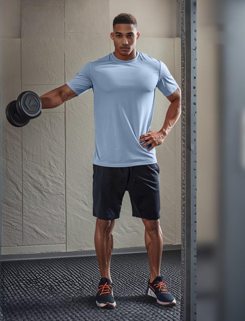 Zengjo Mens Athletic Shirts Moisture Wicking Short Sleeve Quick Dry Workout T-Shirt for Gym Running Exercise(Slate Blue,X-Large)