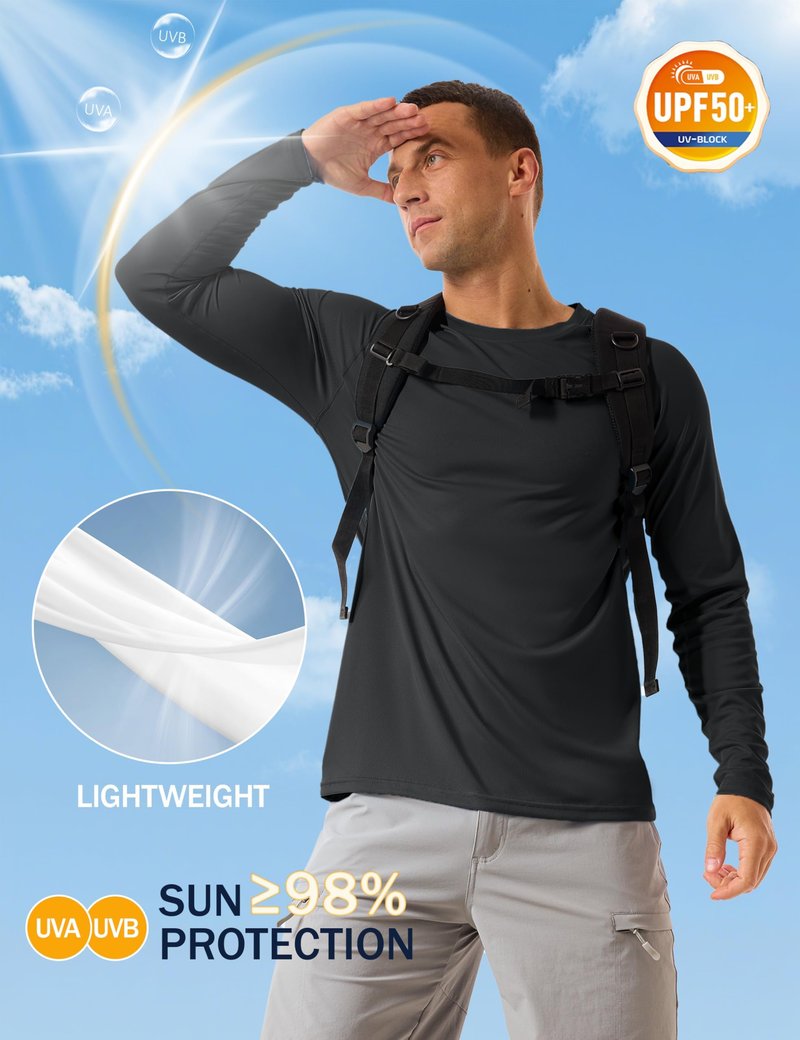 KINSWT Men's Sun Protection Shirts UPF 50+ Long Sleeve Swim Shirts UV SPF Quick Dry Lightweight Rash Guard