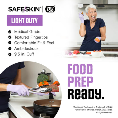 SAFESKIN Disposable Nitrile Gloves in POP-N-GO* Pack - Light Duty - Medium Size, Powder Free, Food Safe - 200 Count