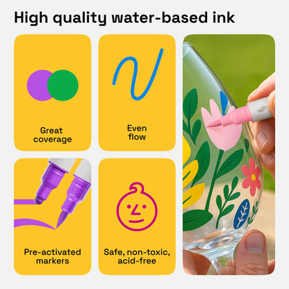 ARTISTRO 24 Wine Glass Acrylic Paint Markers - Washable Non-Toxic Dual Tip Acrylic Paint Pens for Car Window, Mirror, Ceramic