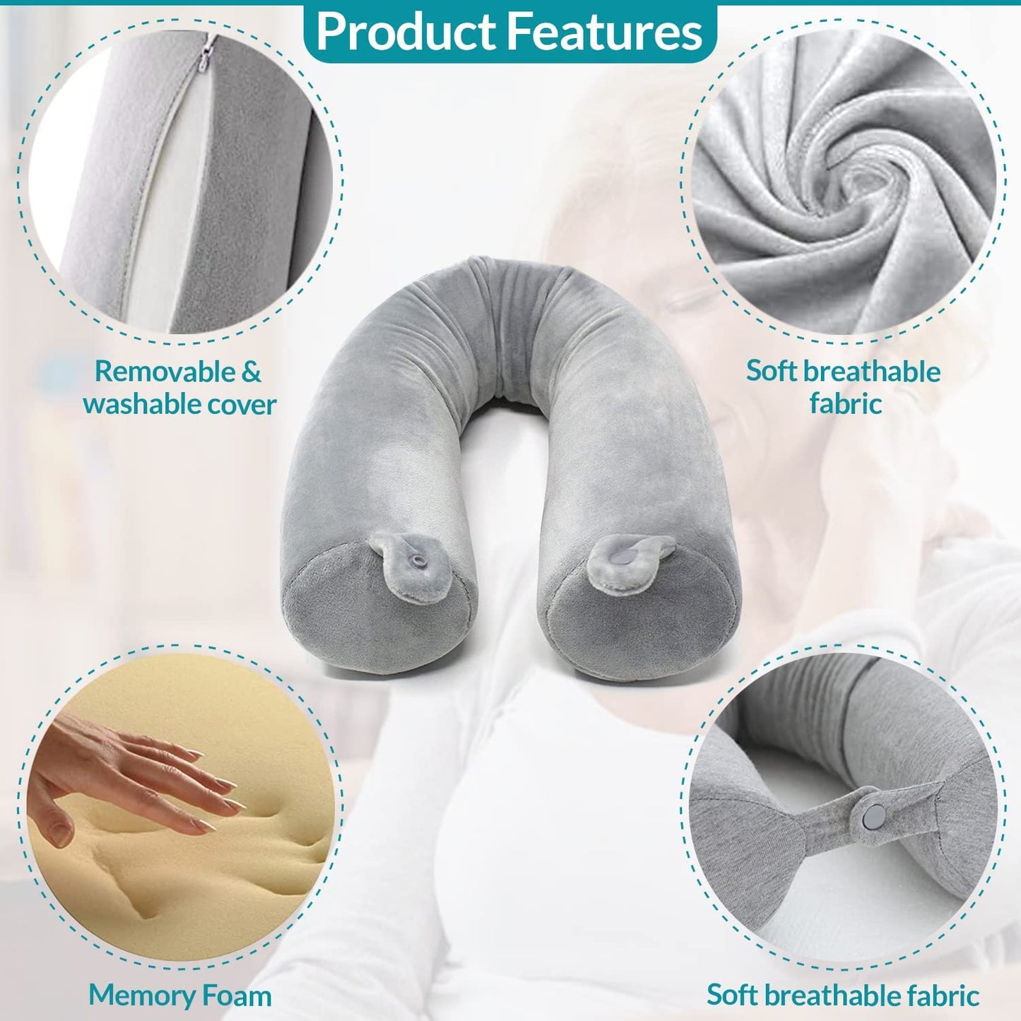 EPROICKS Travel Pillow Twist memory Foam Neck Pillow for Travel, Airplane, Buses, Trains at Home, Chin, Lumbar Leg Support, Bendable Roll Pillow (gray)