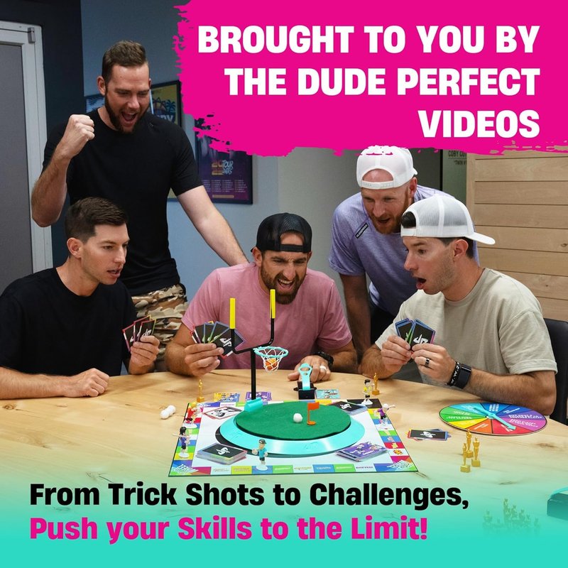 Dude Perfect Board Game with Soccer Add On; Action Packed Sports Challenges for Competitive Kids and Families | Perfect for Family Game Night; 2 to 5 Players; Ages 4 and up