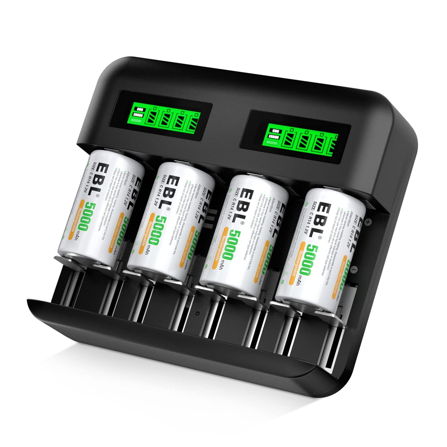 EBL Rechargeable C Batteries (4 Pack) and LCD Smart Battery Charger for Ni-MH AA AAA C D Rechargeable Batteries