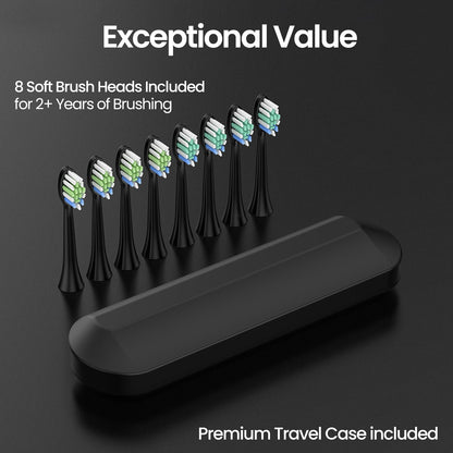 YUNCHI C3 Electric Toothbrushes for Adults,8 Brush Heads and Travel Case,Sonic Toothbrush with 5 Modes and 2 Mins Smart Timer, Black