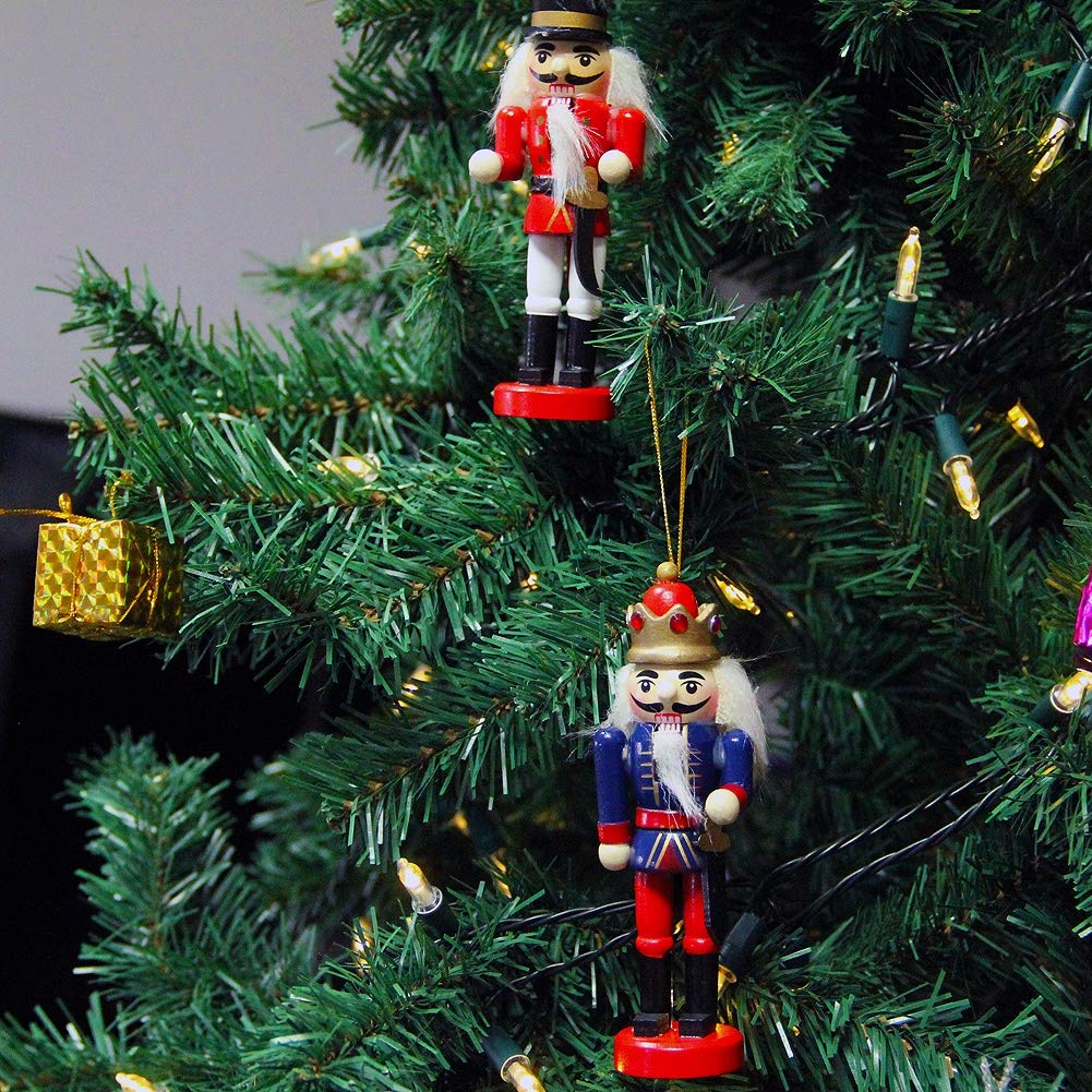 Joliyoou Wooden Christmas Nutcracker, 6 Pcs Mini Soldier Figurines 5.1 inch Ornaments for Xmas Gifts