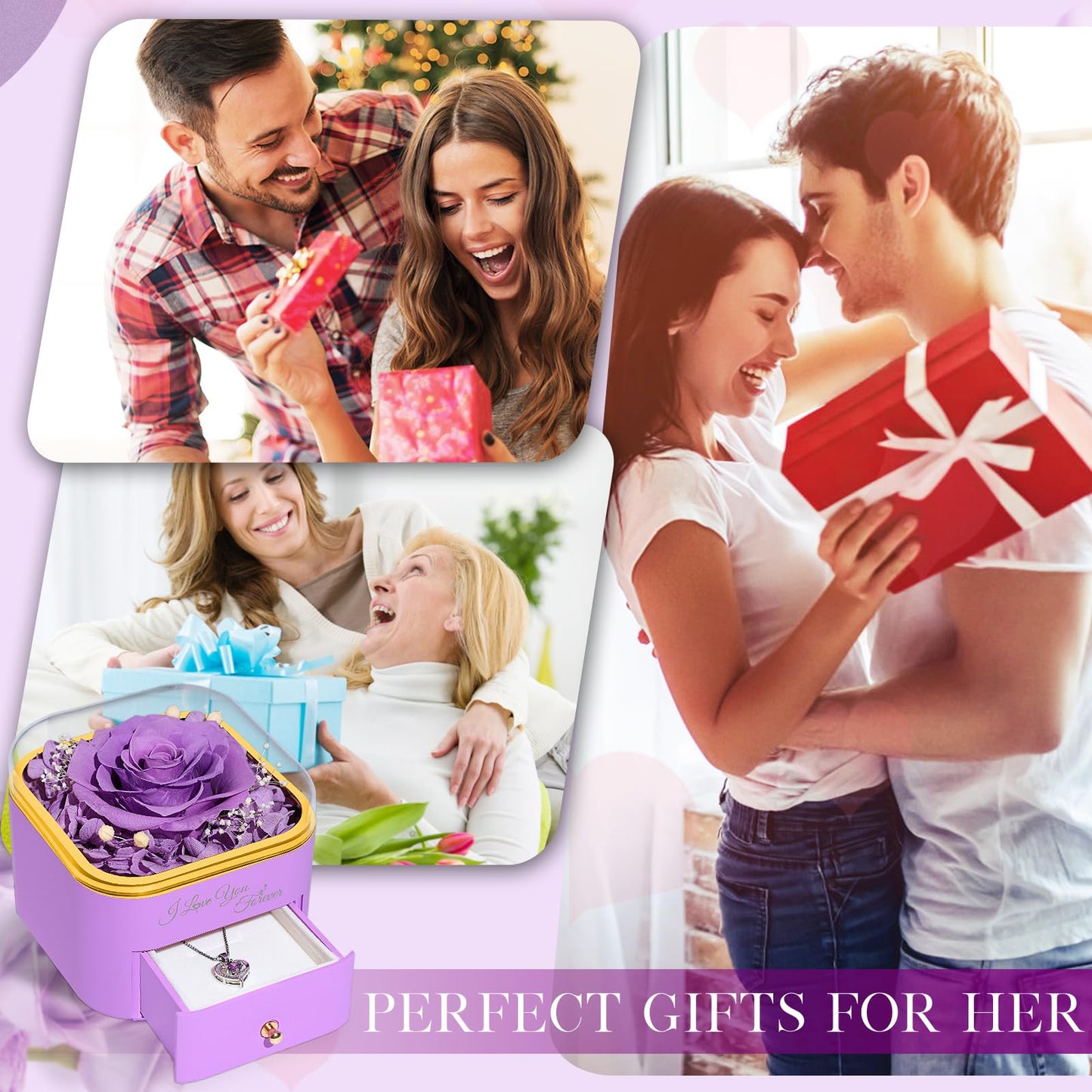 Beferr Valentines Day Gifts for Her Preserved Real Rose with Necklace Eternal Roses Forever Flowers for Delivery Prime Mothers Anniversary Birthday Gifts for Women Mom Grandma Wife Daughter Girlfriend