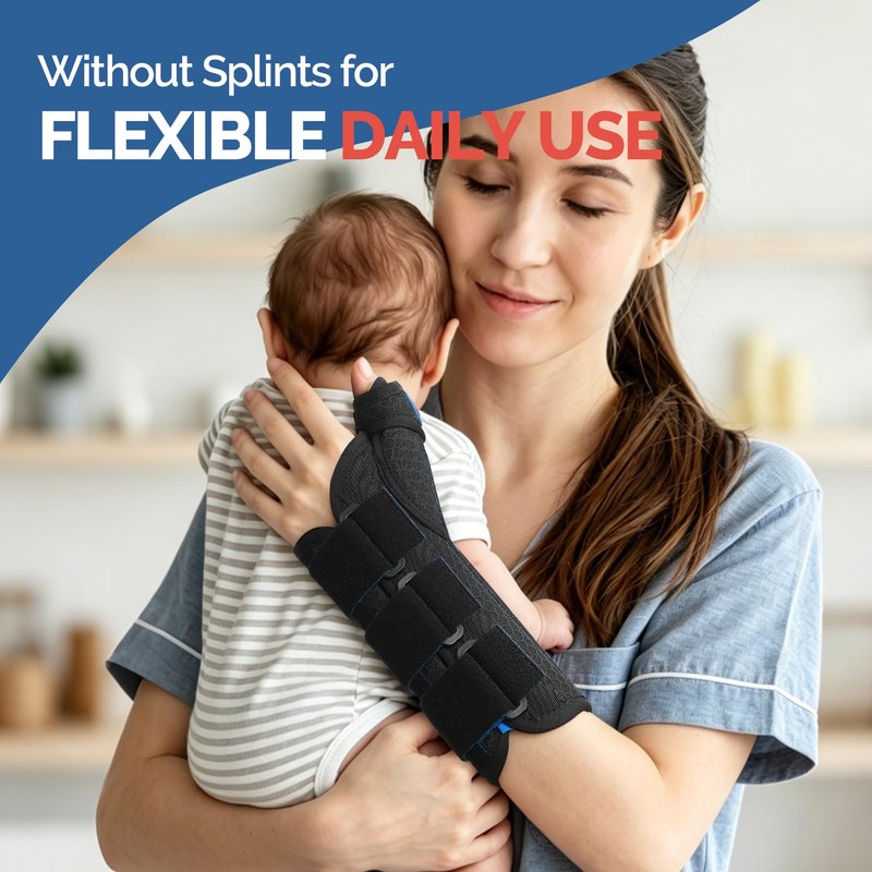 FEATOL Carpal Tunnel Wrist Brace Night Support, Thumb Spica Splint Right Hand for De Quervains Tenosynovitis, Tendonitis, Thumb Brace for Women Men, Black Blue, Large/XLarge