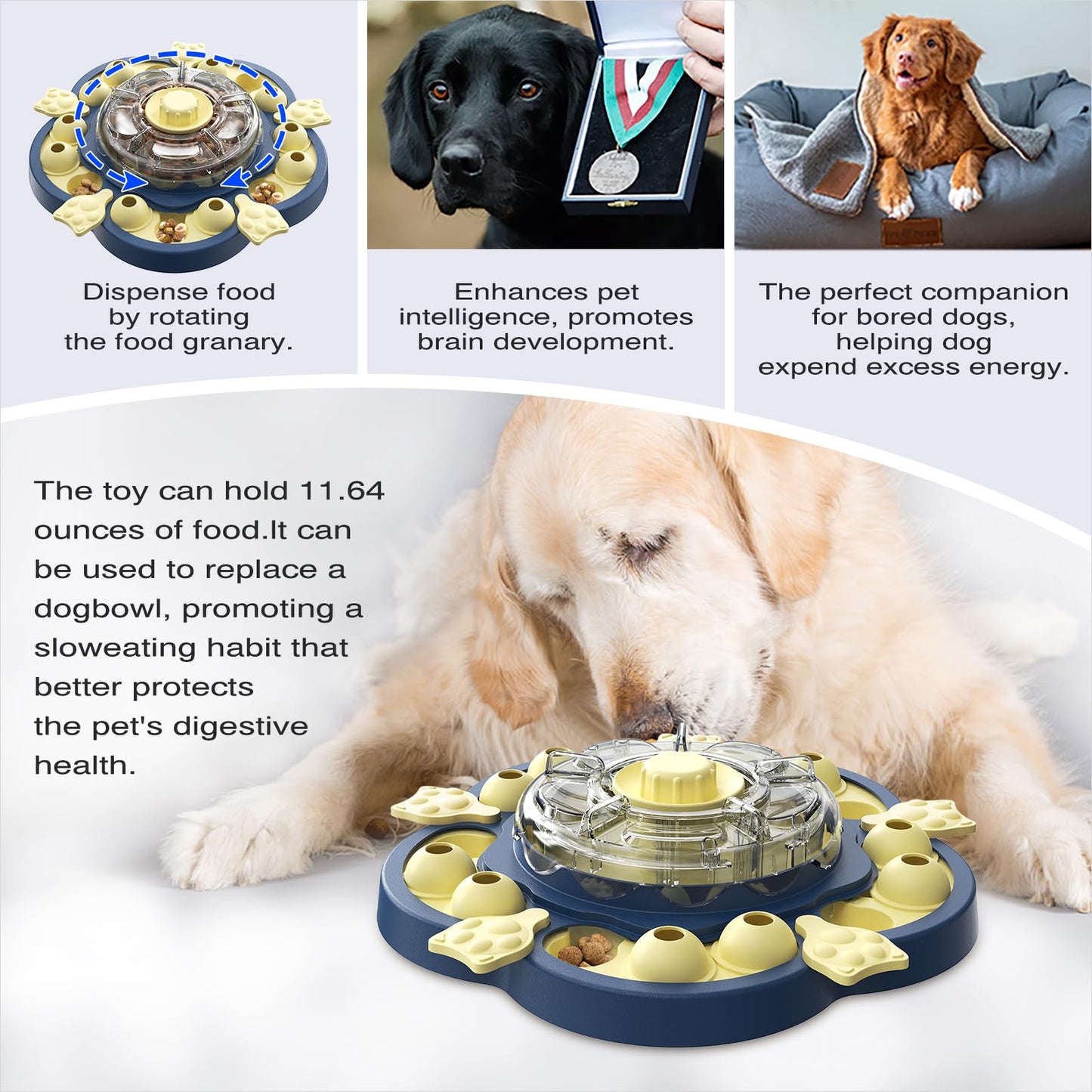 KADTC Dog Spinning Puzzle Toy Level 3 in 1 Treat Dispenser Kibble Dispensing Toys for Small/Medium/Large Dogs Slow Food Puzzles Feeder Puppy Brain Mental Stimulation Interactive Enrichment Mind Game