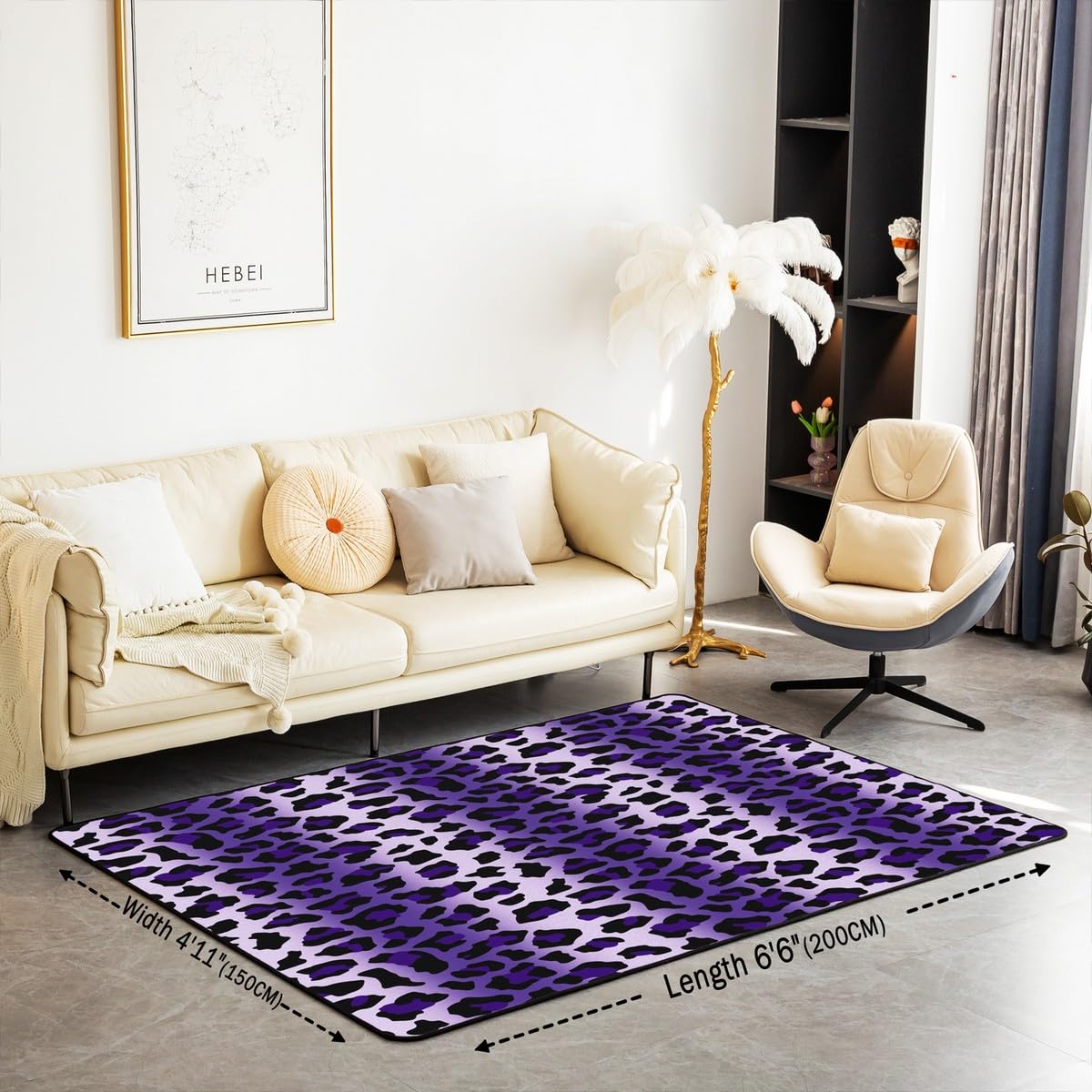 jejeloiu Kids Purple Leopard Decor Carpet Area Rug 3x5 Modern Ombre Effects Living Room Rugs for Bedroom for Boys Girls Teens Cheetah Indoor Floor Mat Non-Slip Soft Women Men