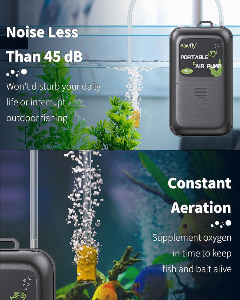 Pawfly Aquarium Battery Air Pump 40 GPH Oxygen Pump for 5 to 30 Gallon Fish Tank Portable Aerator Pump for Outdoor Fishing and Fish Transportation, Battery Not Included (Accessories Inside The Pump)