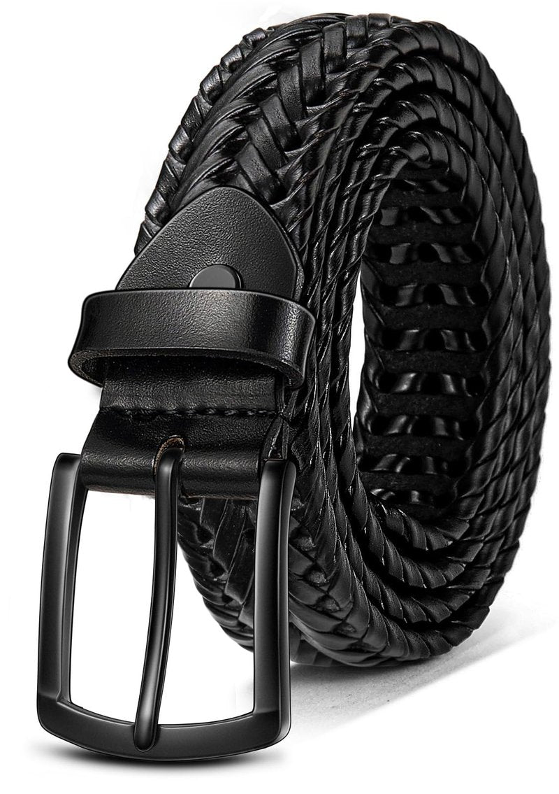 KEMISANT Men Belt, Braided Belt Comfortable For Men Casual Jean Golf 1 3/8"(Black,30"-34" Waist Adjustable)