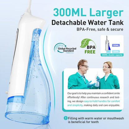 COSLUS Water Dental Flosser Teeth Pick: Portable Cordless Oral Irrigator 300ML Rechargeable Travel Irrigation Cleaner IPX7 Waterproof Electric Flossing Machine for Teeth Cleaning C20(F5020E)