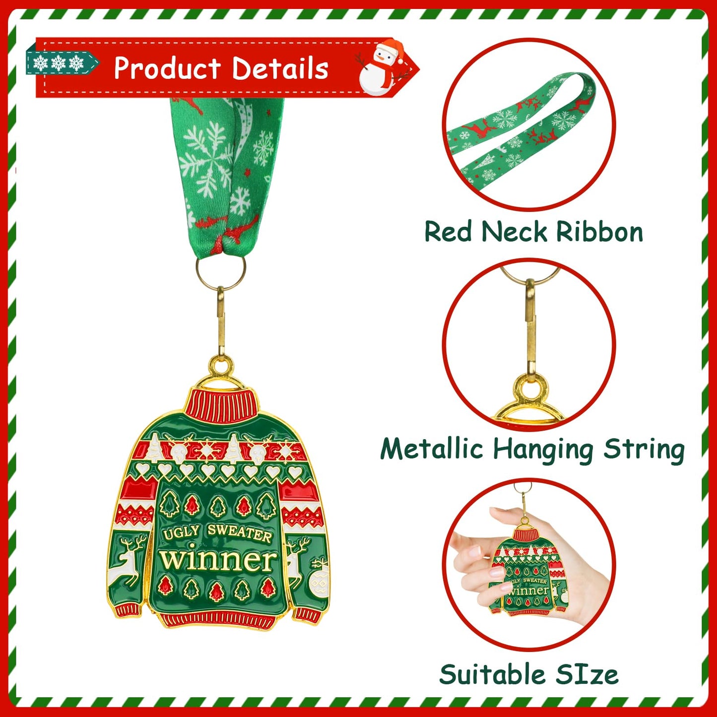 Abaokai Ugly Sweater Medal Christmas Style Neck Ribbon, Award Contest Medals, Best Ugly Christmas Sweater Trophy