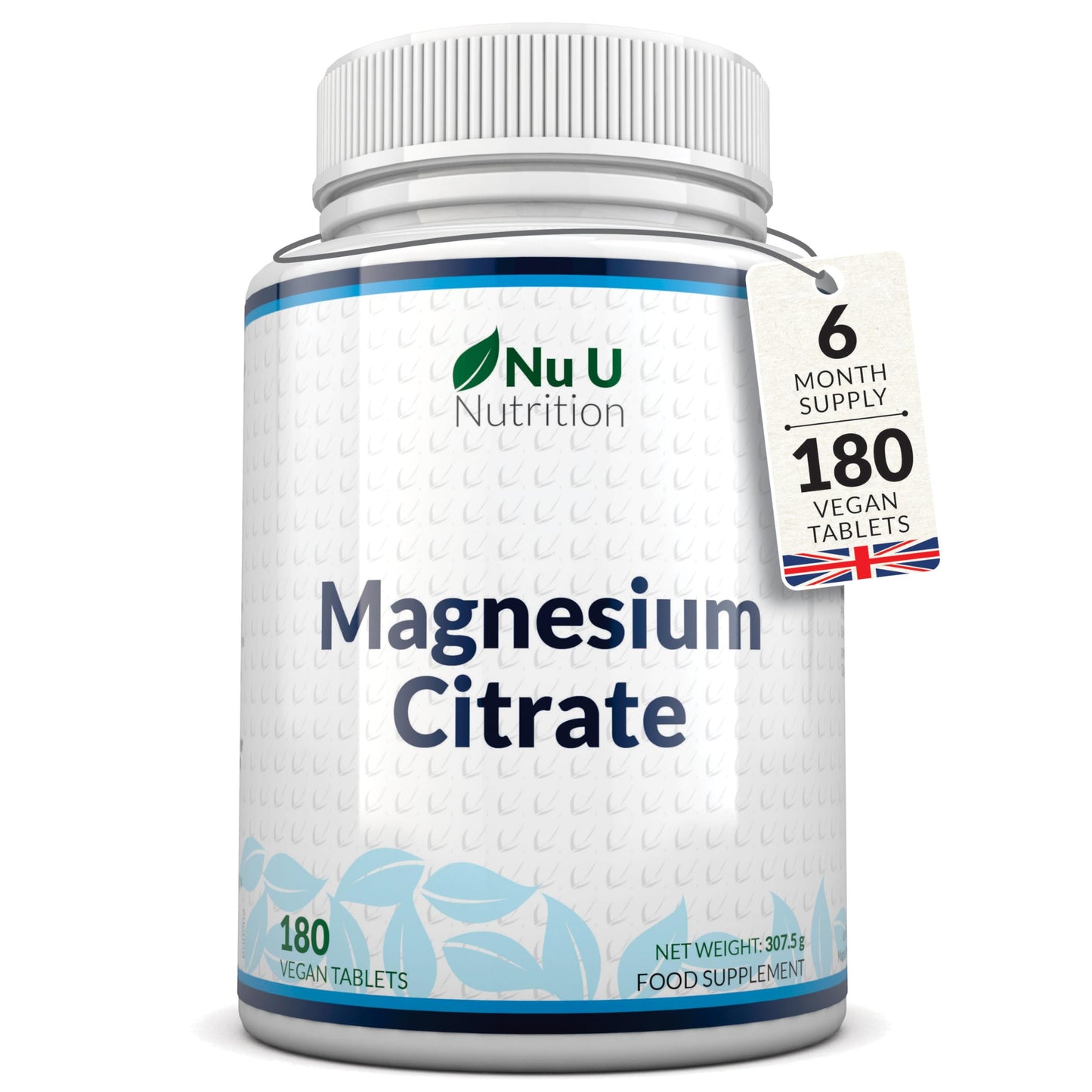 Magnesium Citrate 700mg - 180 Vegan Tablets - 6 Month Supply - 200mg of Elemental Magnesium Tablets - Made in The UK - Nu U Nutrition