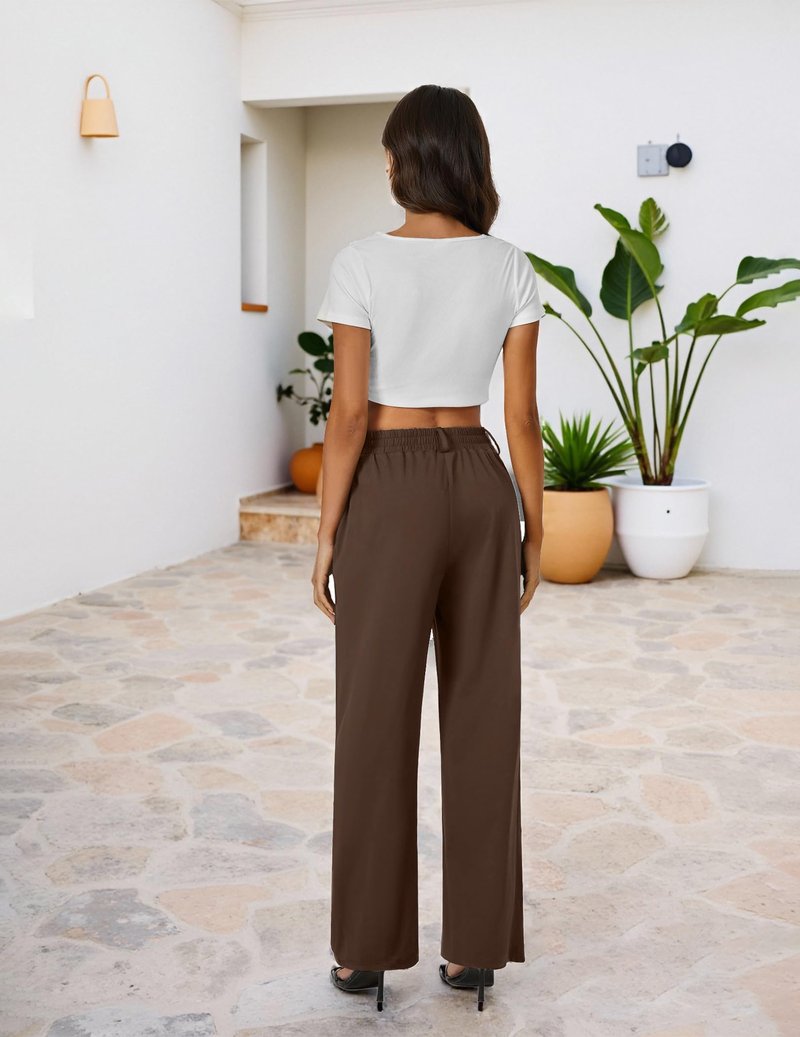FireSwan Wide Leg Pants Woman Palazzo Casual Slacks High Waisted Trousers Loose Business Work Dress Office Pockets Brown