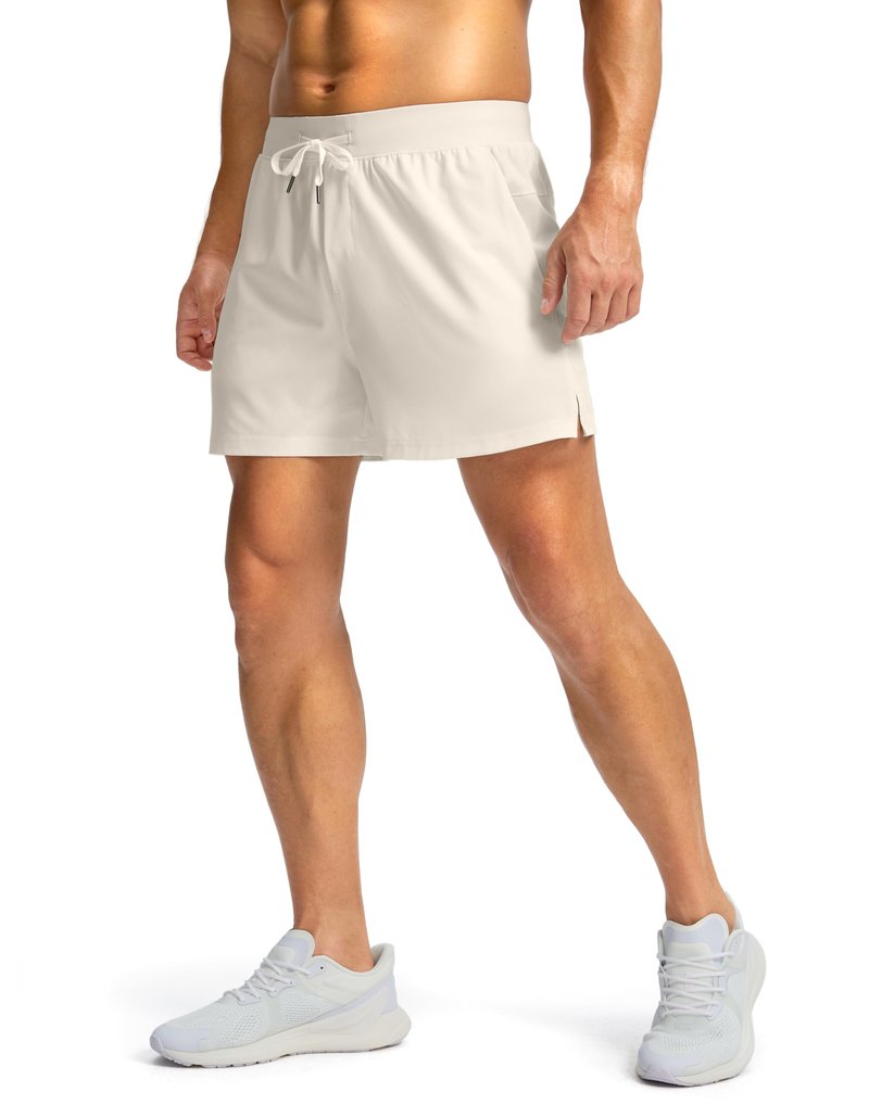 Soothfeel Men's Running Shorts with Zipper Pockets 5 Inch Lightweight Quick Dry Basketball Gym Workout Athletic Shorts for Men (Bone, S)