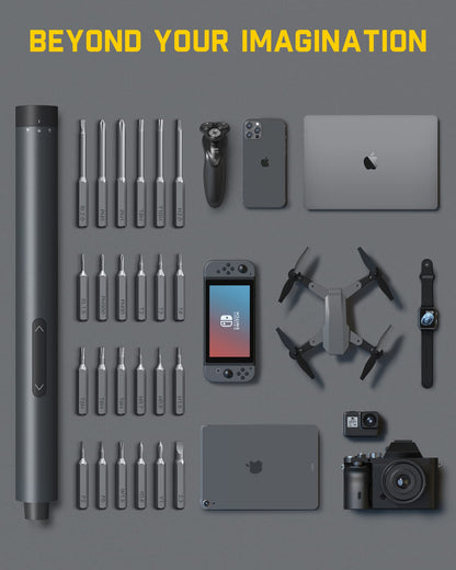 Fanttik E1 Pro 3.7V Mini Electric Screwdriver, Precision Screwdriver Set with LED Light, 24 Magnetic Bits, Max. 3 N.m, Magnetic Storage, 5/32''Hex, Repair Tool Set for Phone Camera Laptop Watch