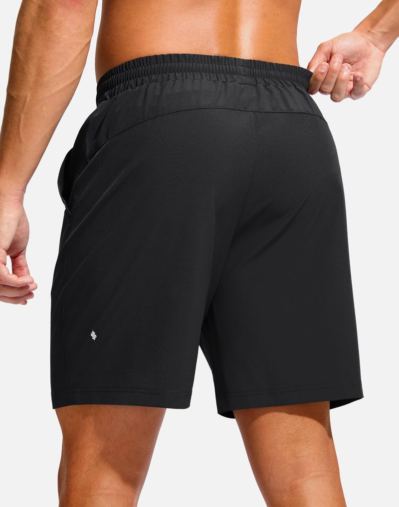 Soothfeel Men's Athletic Workout Shorts with Zipper Pocket 5"/7" Running Gym Shorts for Men Lightweight Quick Dry Tennis (Black, 7, L)