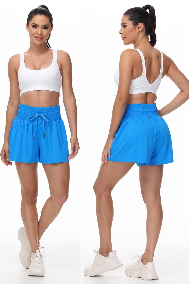 Flowy Athletic Shorts for Women Workout Running Gym Yoga Sport Short Pants Sweat Tennis Skirt Skort High Waisted with Pockets Biker Spandex Cute Comfy Lounge Trendy Clothes Casual Summer Blue M