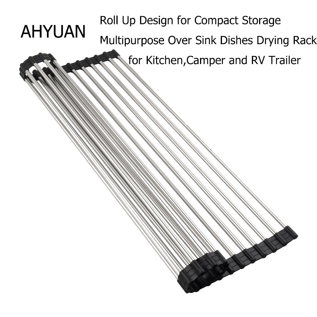 Ahyuan Roll up Dish Drying Rack Over The Sink Kitchen Roll up Sink Drying Rack Portable Dish Drainer Foldable Dish Drying Rack (Warm Gray, 17.8''X17'')