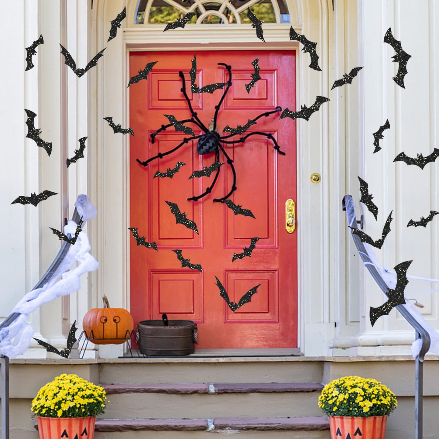 FOIMAS 144pcs Halloween Bat Wall Decor,3D Black Glitter Bats Wall Stickers Decal for Halloween Home Decoration Party Supply