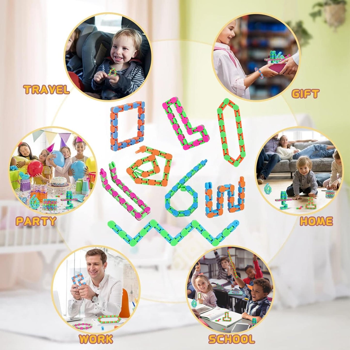 8Pcs Fidgets Wacky Tracks Fidget Toys for Kids Classroom Students Gifts School Prizes Stocking Stuffers Sensory Autism Snap Fidget Click Snake Toys for Adults Travel Stress Relief ADHD