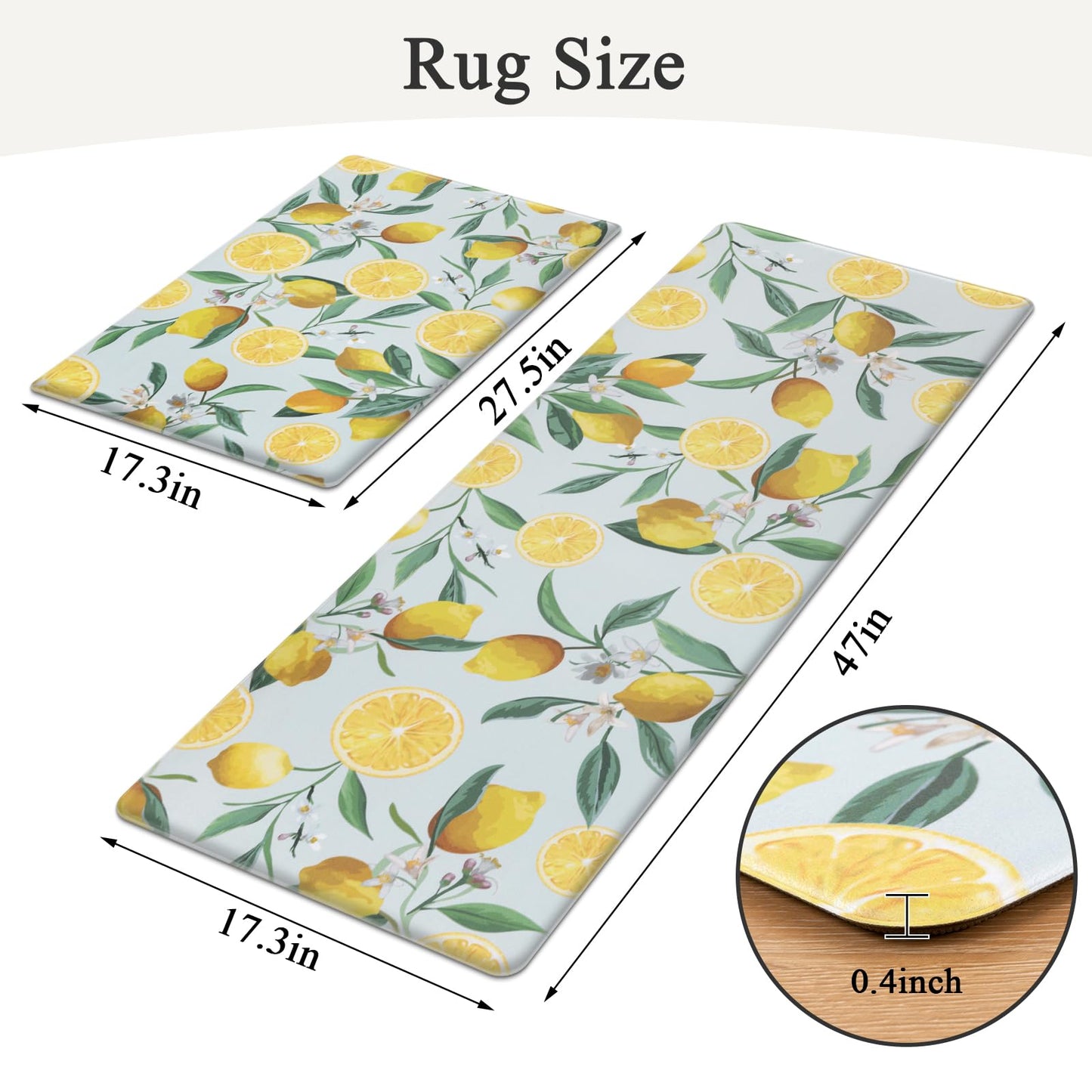 SHACOS Anti Fatigue Lemon Kitchen Rugs Mats Set of 2 Pieces Non Slip Soft Cushioned Standing Mat and Runner Wipeable Waterproof Floor Mat, 17"x27.5"+17"x47", Light Blue