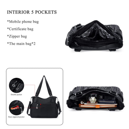 Angel Kiss Handbags for Womens Top-Handle Hobo Purse Roomy Casual Shoulder Bags PU Tote Satchel Purse for Women, Black-l, L
