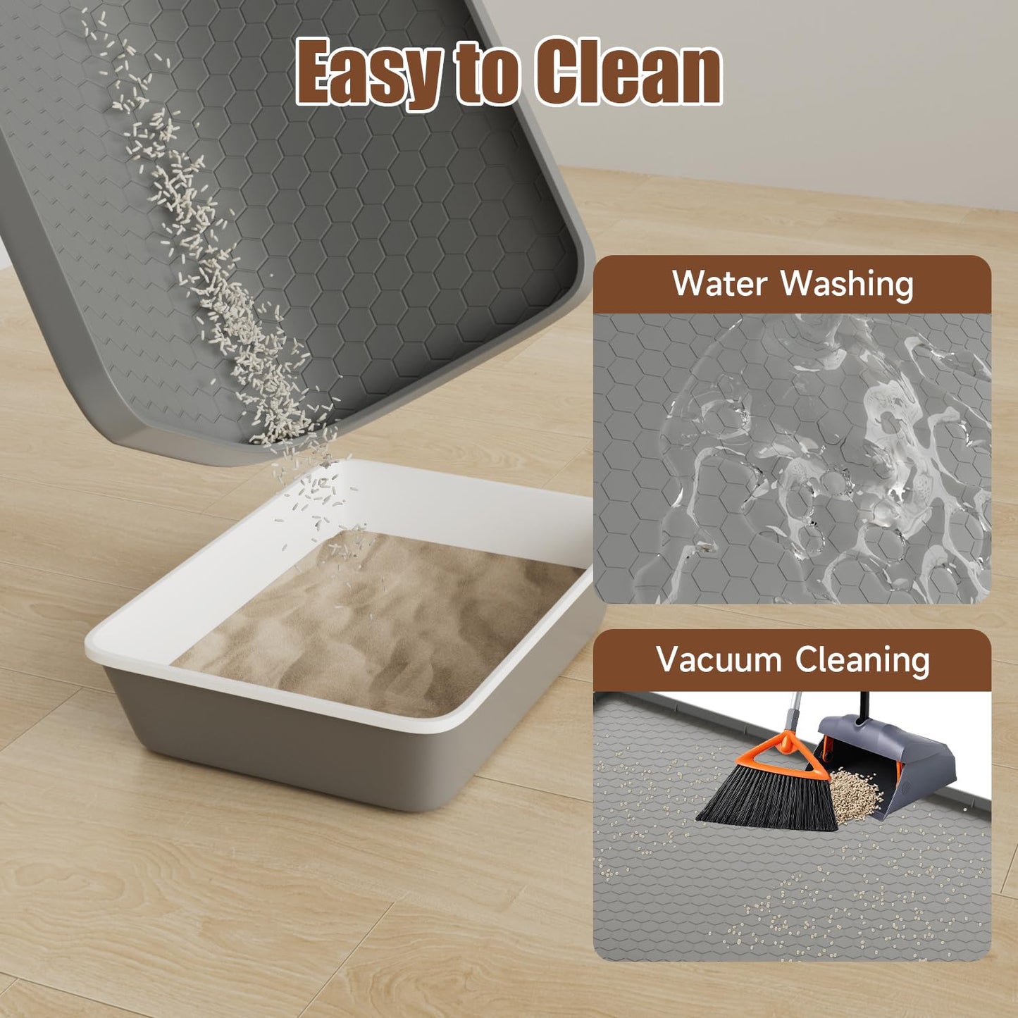 Pawinner Cat Litter Mat, 34" X 22" Large Silicone Mat Kitty Litter Trapping Mat, Waterproof Silicone Pad, Soft on Kitty Paws, Urine-Proof, Easy to Clean, Non-Slip Floor Protector for Floor