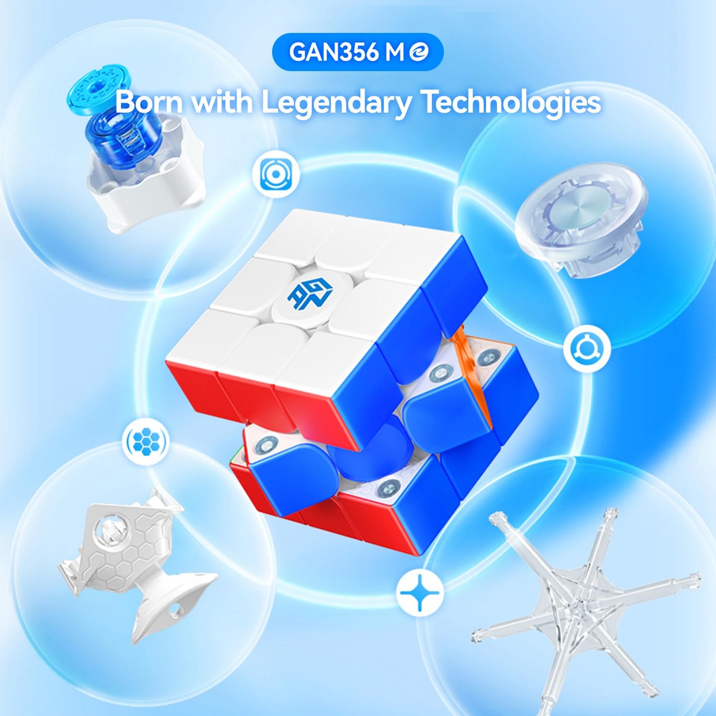 GAN356 M E Magnetic Speed Cube, 3x3 Magic Cube Professional Fast Smooth Turning with Turbo Magnet Capsule 2.0 and GES Pro+ for Kids & Adults(Frosted Coated)