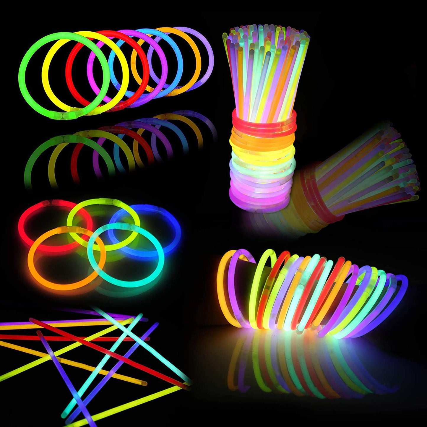 JOYIN 100 Pcs 8" Glowsticks, Bracelets Necklaces, Glow in the Dark Party Favors, Easter, Christmas, Halloween Supplies Pack, Football Party Supplies