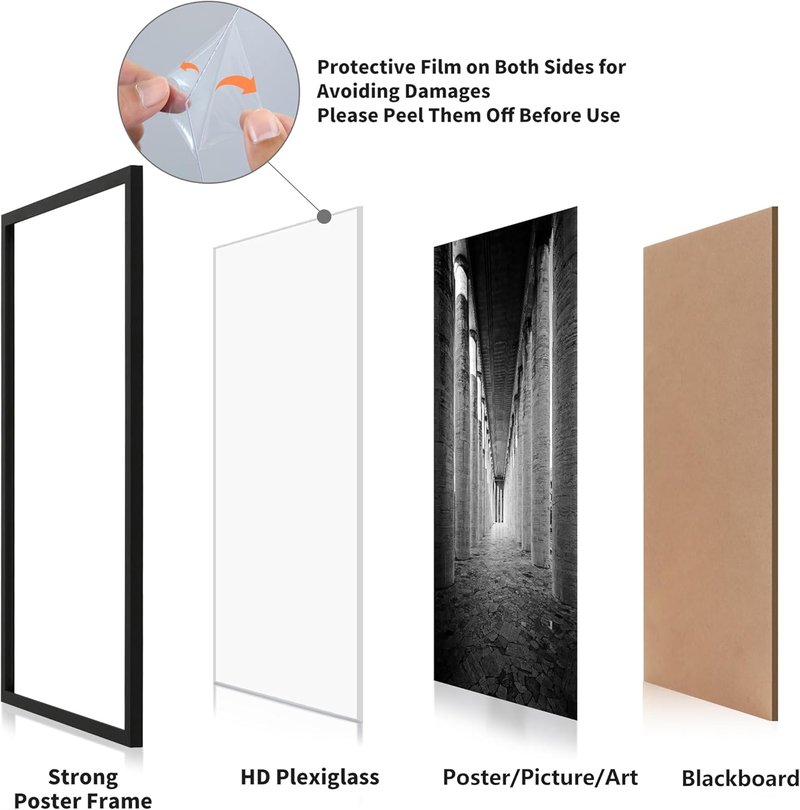 24x36 Poster Frames - Black 2 Pack with HD Plexiglass | Durable Scratch-Proof Design for Vertical or Horizontal Mounting