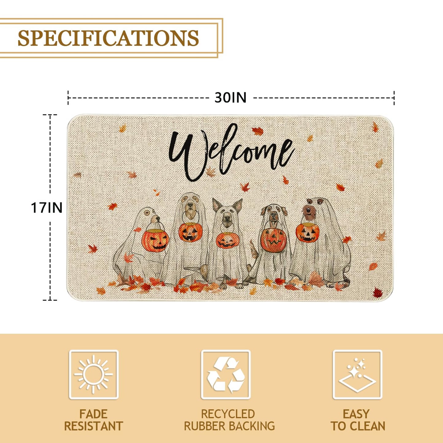 Roszwtit Fall Door Mat 30 X 17 Inch Fall Halloween Dog Welcome Doormat Indoor Outdoor Entrance Floor Mat Non Slip Autumn Halloween Decor Rubber Mats