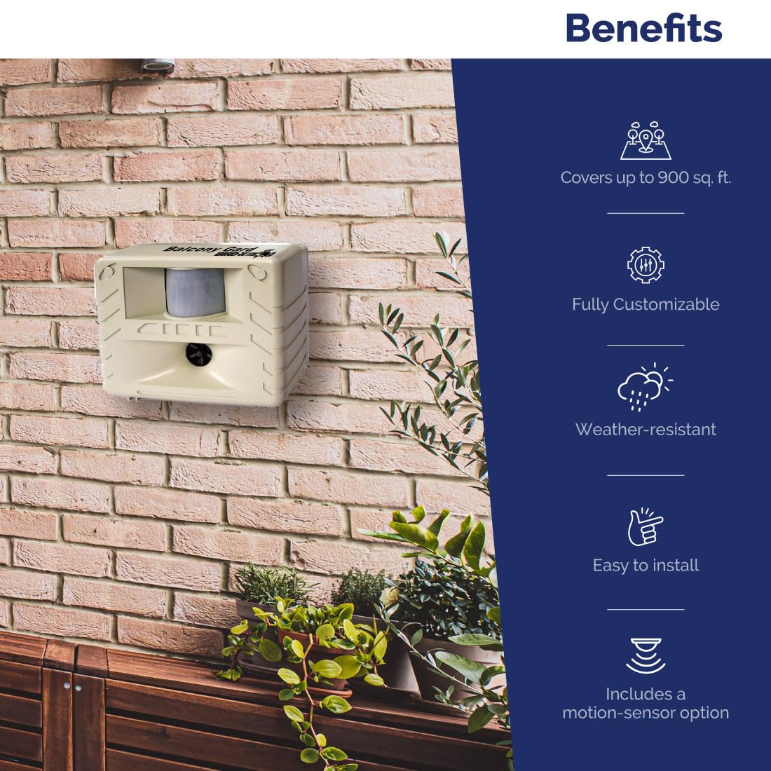 Bird-X Balcony Gard, Ultrasonic Bird Preventer, Outdoor Bird Decoy with Motion-Sensor, Easy to Install, Covers up to 900 sq. ft., 15 to 25 kHz Frequency, 6.75" x 5.5" x 3.5"