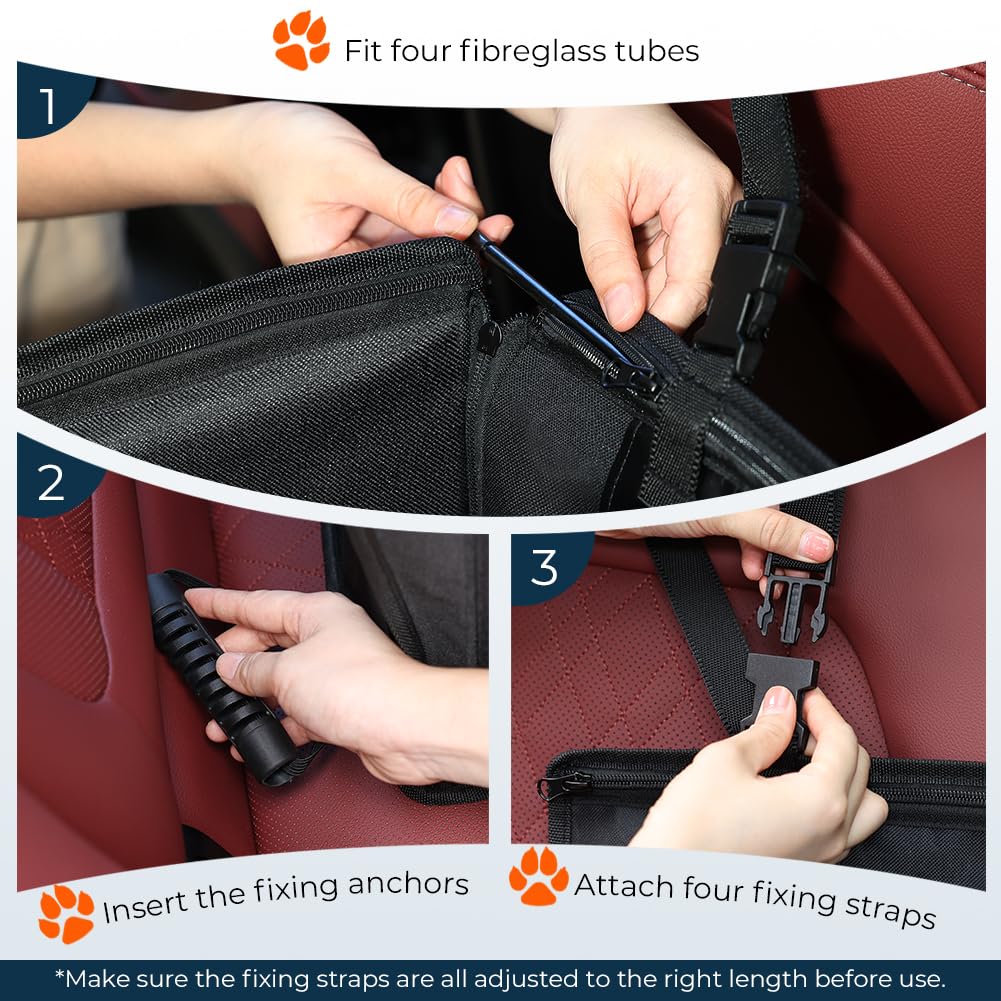 KYG Extra Stable Dog Car Seat Waterproof Dog Car Seat for Dogs Non-Slip Pet Car Seat Scratch Proof Car Seat for Dogs Large-with 4 Fastening Straps Dog Car Seat for Back Seat-up to 26 KG