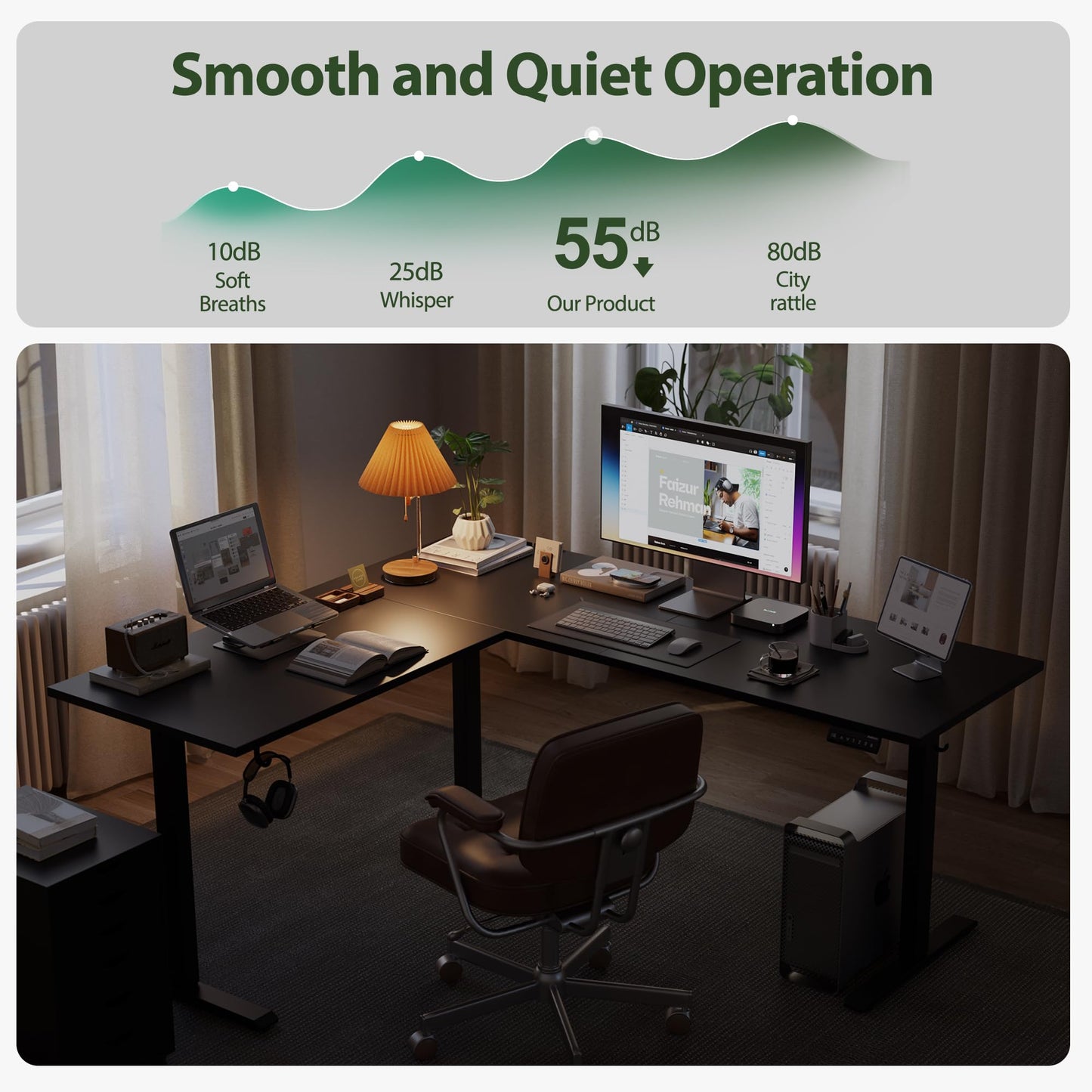 Agilestic L Shaped Standing Desk Adjustable Height, Electric Corner Standing Desk, 63 x 55 inch Sit Stand Computer Table with Splice Board, Gaming Table, Black