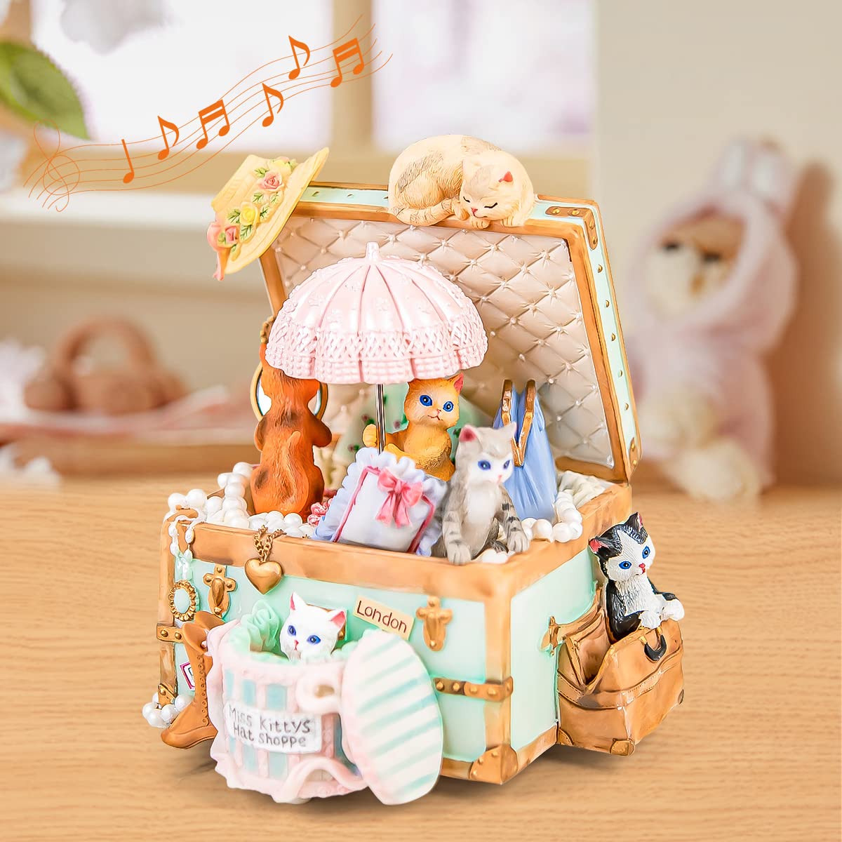 Mr.Winder Cats Music Box Gift for Girls, Cute Wind Up Keepsake for Daughter Wife Girlfriend Sister Granddaughter, Lovely Birthday Christmas Friendship Gifts Play Castle in the Sky