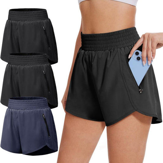 BALENNZ 3 Pack Womens Athletic Shorts with Zipper Pockets Activewear Elastic Waist Workout Gym Running Shorts,Medium