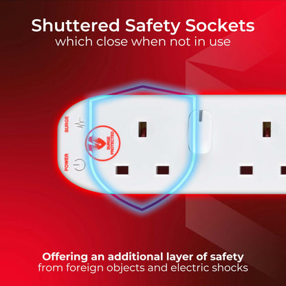 Masterplug Four Socket Extension Lead, Surge Protection, Individual Switches, Power and Surge LED Indicators, 2 Metre Cable, 4-Way Plug Extension Cable, Power Strip, White, 13A, 4G, 2m, SWSRG4210N