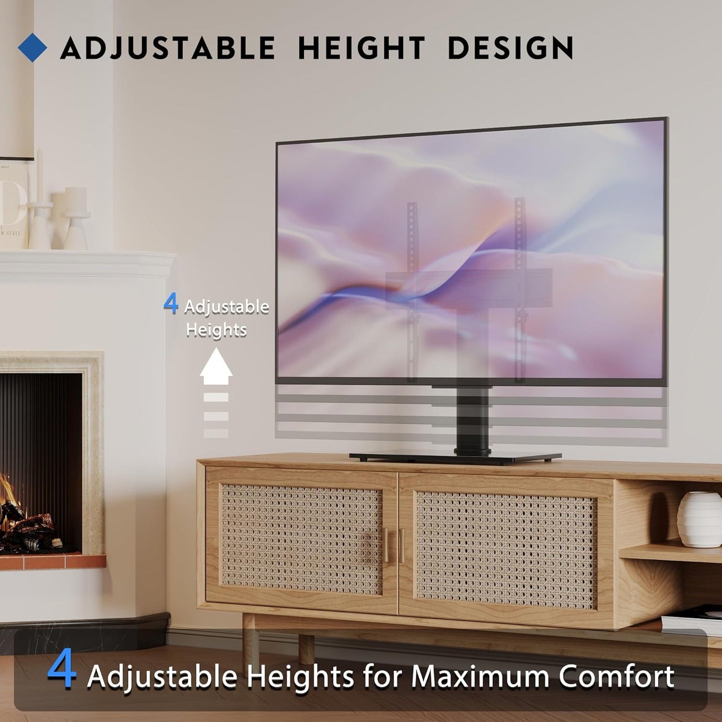 BONTEC Universal TV Stand for 24–60 Inch LCD LED OLED Plasma TVs, Height Adjustable Table Top Pedestal with Bracket, 8mm Tempered Glass Base, 45kg Load, Max VESA 400x400mm, Cable Management
