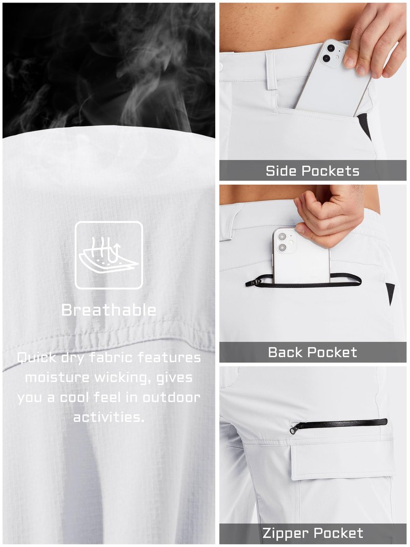TACVASEN Mens Golf Shorts 10" Cargo Casual Dress Shorts Quick Dry Water Resistant Summer Hiking Travel Business Zipper Pockets White 36