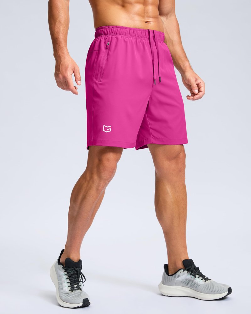 G Gradual Men's Athletic Running Shorts with Zipper Pockets Quick Dry 7"/ 5"/ 9" Workout Gym Shorts for Basketball Hiking(Rose,7M)